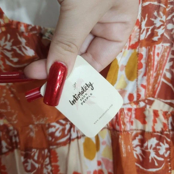 Free People Patch It Up Trapeze Slip Dress Womens S Orange Floral Sleeveless New - Picture 8 of 8